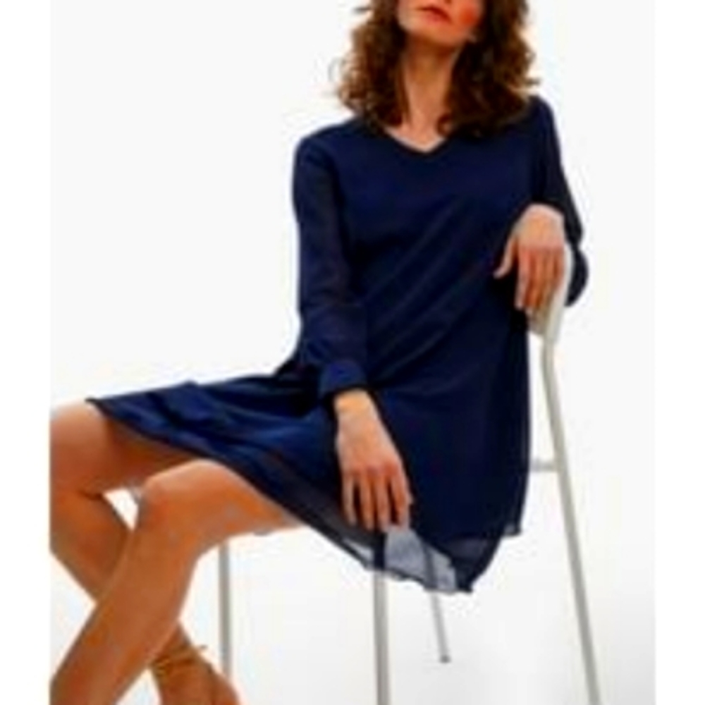 Anthropologie Everly navy blue dress sz m